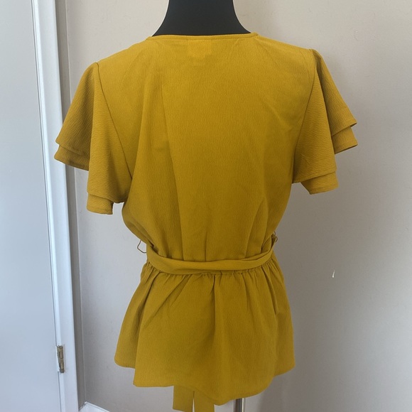 A New Day Mustard Yellow Faux-Wrap Peplum Blouse - Picture 5 of 7